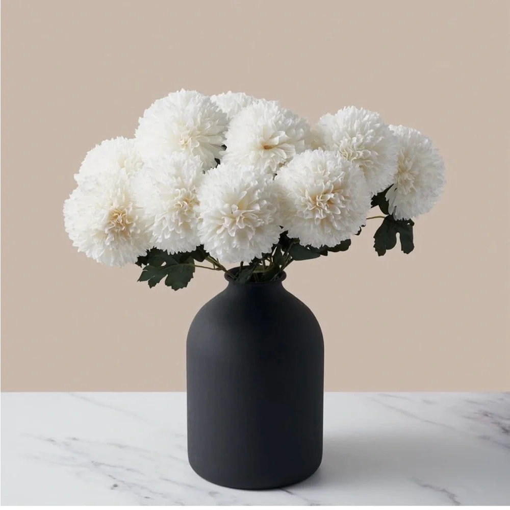 NIB Ryddelig Home Faux Chrysanthemums Large Kiku Florals,10 Stems,White,Silk